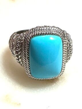 Judith Ripka Turquoise Cushion Solitaire Rhodium over Sterling Silver Ring